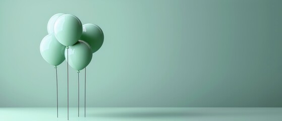 Wall Mural - Group of Aqua Blue Balloons Floating Against a Light Green Background