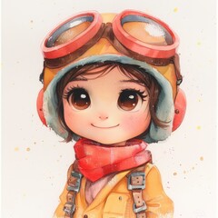 Wall Mural -  happy baby queen wearing flying goggles and helmet, simple, outlines, kawaii anime, colorful pastel, inspired, colorful ink wash, blocks, cultural