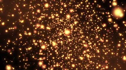 Abstract background of glowing glitter particles. Space night colorful scene.digital science background 4K animation, seamless loop, flying through space.