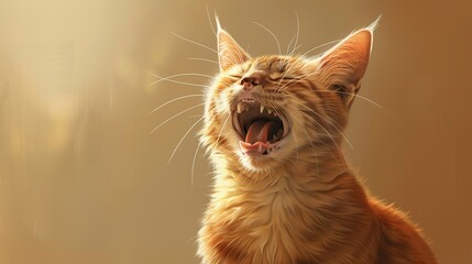 Canvas Print - cat in the background laughing, cute, golden kitty. playing around, realistic