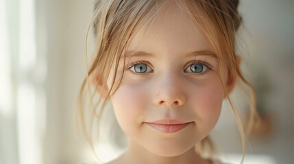 Wall Mural - Close-up portrait of a young girl showcasing innocence and natural beauty.
