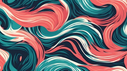 Wall Mural - Wavy and swirled brush strokes vector seamless pattern. Bold curved lines and squiggles ornament.