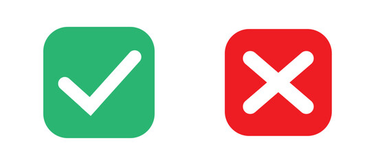 Wall Mural - set of red x and green check mark icons. cross and tick symbols isolated on transparent background.