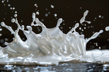 Poster - A small amount of milk spilled on a table, with the white liquid forming a circular pattern