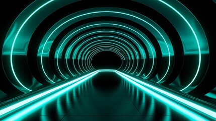 Sticker - Futuristic Neon Tunnel with Glowing LED Lights and Modern Design