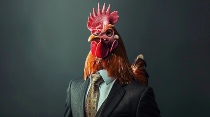 Sticker - Chicken dressed in an elegant suit with a nice tie. Fashion portrait of an anthropomorphic animal, bird, pheasant, hen, shooted in a charismatic human attitude