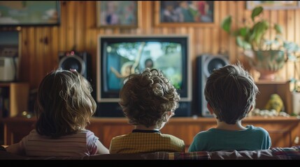 Children watching tv from behind