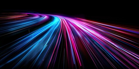 Poster - Light trails background with long exposure and dynamic speed. Animated generative art.