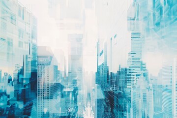 Canvas Print - Double exposure of abstract business modern background with cityscape