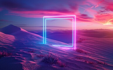 Wall Mural - Futuristic cover mockup with square frame and glowing neon background. Modern pastel neon background.