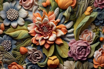 Wall Mural - 3D Floral Arrangement in Clay