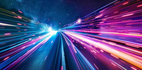 Wall Mural - the background is an abstract long exposure with dynamic speed light trails. ai generated image