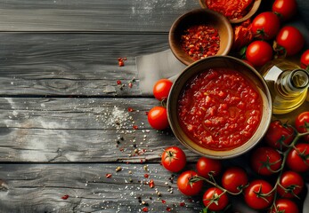 A close-up of a delicious bowl of classic Italian tomato sauce with basil leaves, capturing the rich red color and fresh herbs, perfect for a Mediterranean meal.