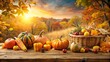 © wasana - Rustic Thanksgiving harvest scene on wooden table Autumn landscape background , table, Rustic, Autumn, scene, harvest, Thanksgiving