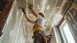 © fivan - Close up shot of a worker attaching drywall to a ceiling