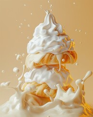 Poster - a stack of cream puffs with milk splashing on top