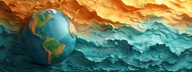 Wall Mural - A globe with a paper cut-out style, featuring layered, textured elements.