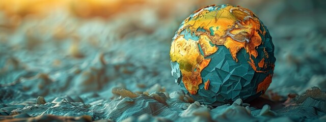 Wall Mural - A globe with a paper cut-out style, featuring layered, textured elements.