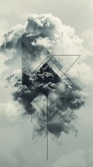 Wall Mural - a geometric cloud built from triangular wireframe elements, emphasizing its structured and modular n
