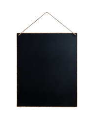 black chalkboard with rope to hang on the wall for notes. isolated white background