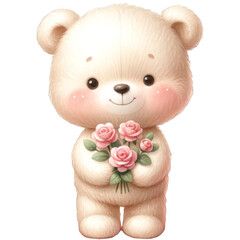 Wall Mural - Cute bear with pink roses 