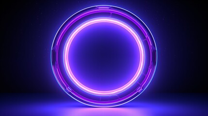 Canvas Print - Futuristic Neon Circle with Glowing Purple and Blue Light