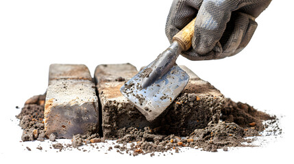 Poster - Mason with trowel, construction worker using hand tool, building and renovation concept, png file, isolated on white