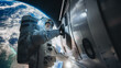 © Gorodenkoff - Portrait of Young Astronaut Posing in a Space Suit During a Spacewalk Outside a Spaceship, Satellite or a Station. Spaceman Closing Down The Entrance Hatch Of The International Space Station
