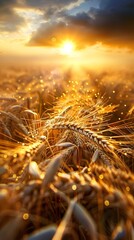 Poster - Mesmerizing Crop Formations at Sunrise: Mysterious Golden Wheat Fields Aglow with Ethereal Patterns