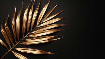 Sticker - Golden palm leaf set against a black background