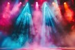 © Fotograf - A stage set with colorful lights and smoke, perfect for concert or party decorations