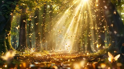 Canvas Print - Enchanting Forest Sunlight Showers with Magical Droplets