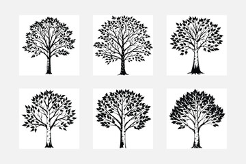 Wall Mural - tree silhouettes illustration set, tree silhouette isolated on white background  vector illustration