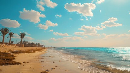 First-Person View of Egyptian Coastline with Beach in Foreground: Scenic Seaside Perspective