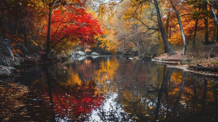 Wall Mural - Autumn Reflections in a Serene Forest Stream