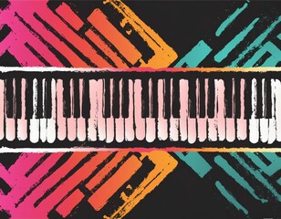 Wall Mural - Piano keys seamless pattern. Vector illustration with grunge brush strokes.