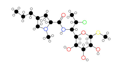 Wall Mural - clindamycin molecule, structural chemical formula, ball-and-stick model, isolated image antibiotic