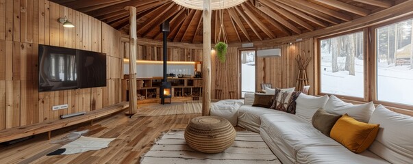 Wall Mural - Modern yurt with stylish interiors.