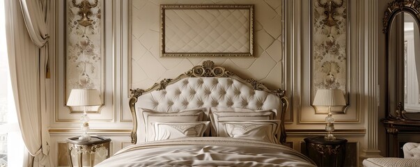 Poster - Lavish bedroom with an empty diamond picture frame.