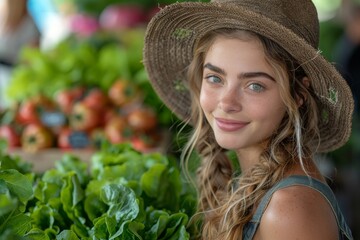 Female farmer selling sustainable organic vegetables to a beautiful female customer. Generative AI