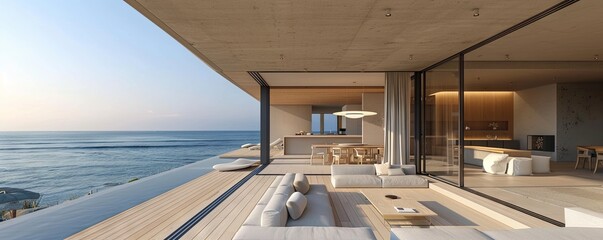 Wall Mural - Sleek beach house with a minimalist aesthetic.