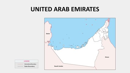 Wall Mural - United Arab Emirates Map. Political map of United Arab Emirates with State border in outline. Political map of United Arab Emirates with outline and neighbouring countries.