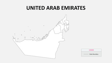 Sticker - United Arab Emirates Map. State map of United Arab Emirates. Administrative map of United Arab Emirates with States names in outline.