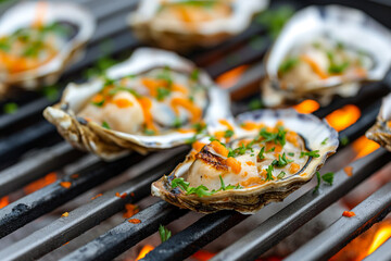 Wall Mural - A plate of grilled oysters with parsley on top