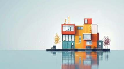 Efficient system solutions, flat design, side view, structure theme, water color, Split-complementary color scheme