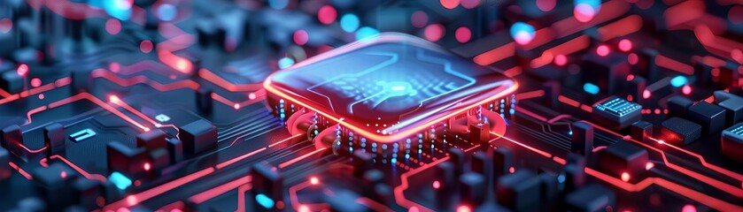 Future of network protection, flat design, top view, technology theme, 3D render, Triadic Color Scheme