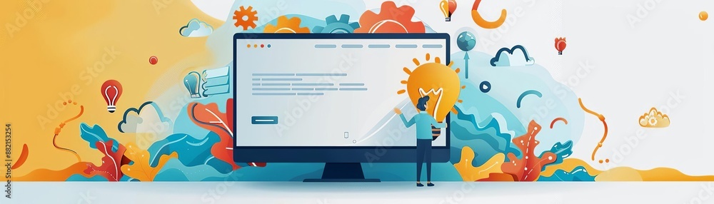 Innovative software development, flat design, side view, corporate ...