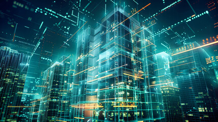 Wall Mural - generic wireframe modern 3d architecture hologram simulation