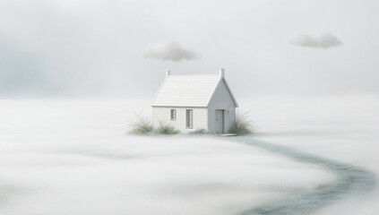 Wall Mural - A small house in the mist.