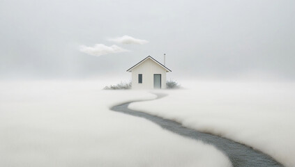 Wall Mural - A small house in the mist.